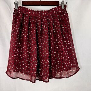 Old Navy Flare Skirt XS Mini Pleated Burgundy Floral Elastic Waist Pullover
